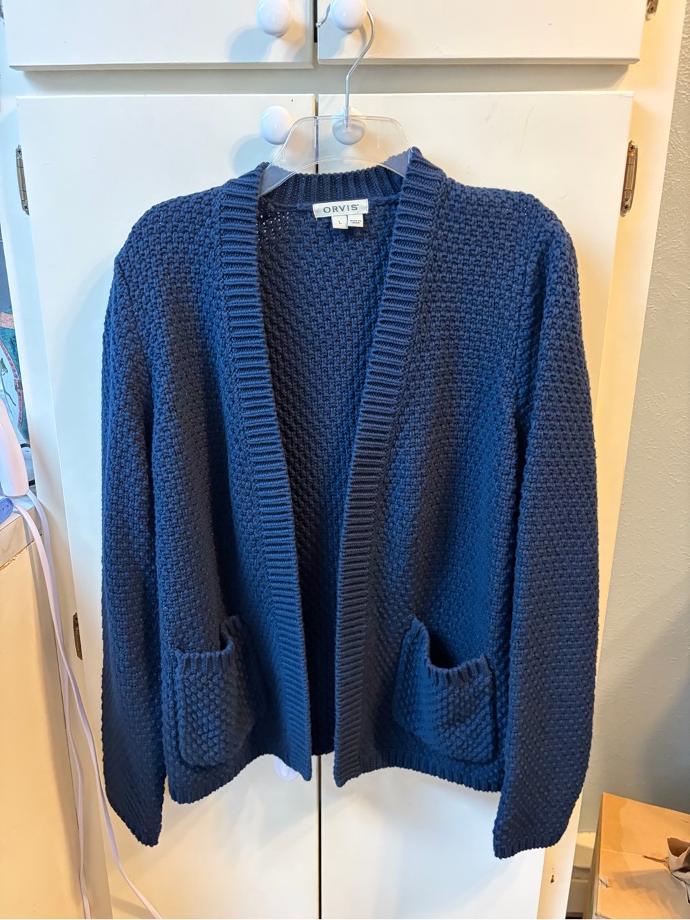 Orvis Dark Navy Open-Front Knit Cardigan Sweater